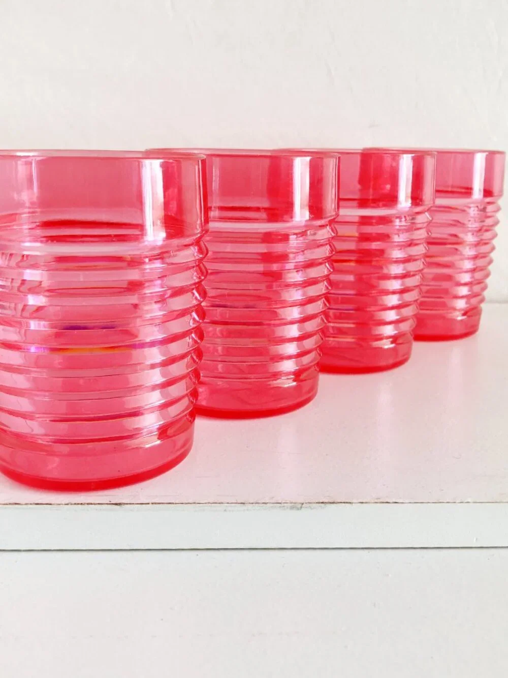 Vintage 80s Marshall Fields Ruby Red Acrylic Juice Cups